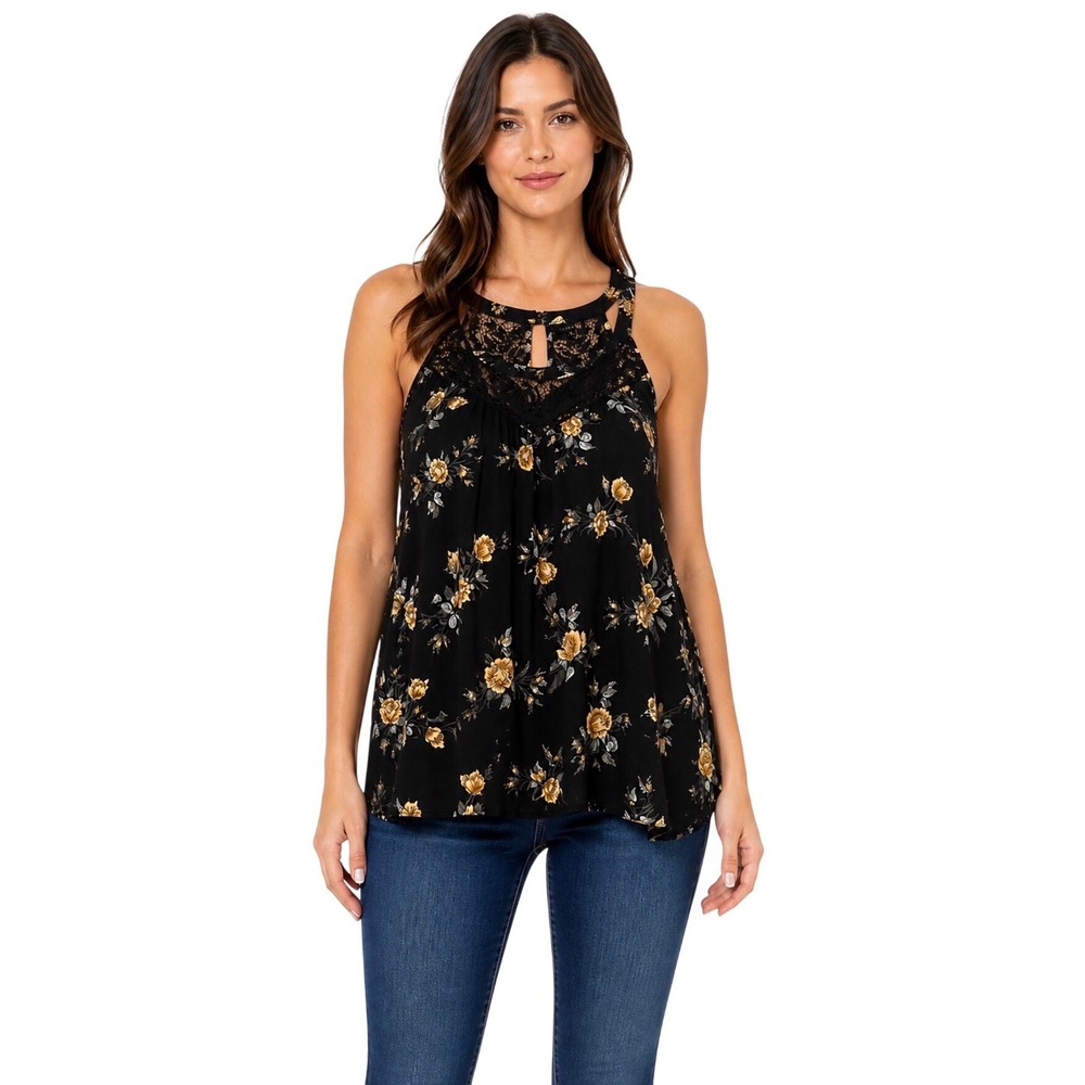 Torrid Plus Size 2 Black Floral Lace Sleeveless Blouse 18/20 Halter Top Tank